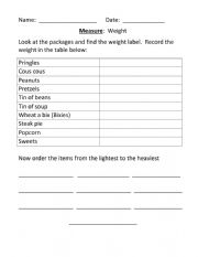 English Worksheet: Ordering weight