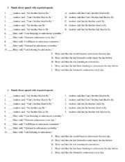 English Worksheet: Reported Statements Matching