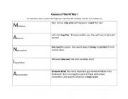 English Worksheet: Causes of World War I