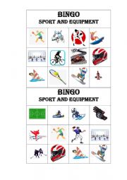 English Worksheet: BINGO Sports and Equipment