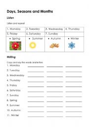 English Worksheet: Days and Seasons