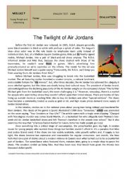 English Worksheet: Test M7 - The Twilight of Air Jordans