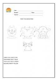 English Worksheet: Monsters and colors