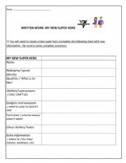 English Worksheet: Written work on superheroes