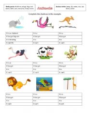 Animal body parts and actions