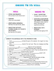 English Worksheet: WILL VS GOING TO 