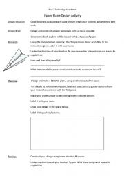 English Worksheet: Paper Plane Design Activity