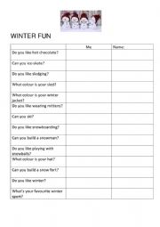 Winter speaking worksheet