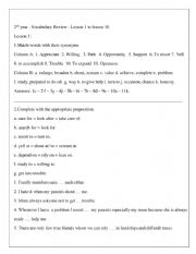 English Worksheet: 2nd year vocabulary review lesson 1 to 10