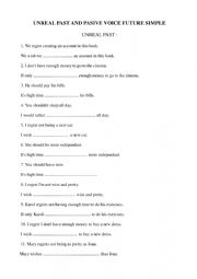 English Worksheet: UNREAL PAST AND PASIVE VOICE FUTURE SIMPLE