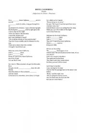 English Worksheet: Hotel California - Lyrics (adjectives practice)
