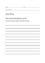 English Worksheet: Opinion Writing