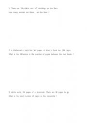 English Worksheet: addition subtraction word problem 