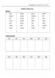 English Worksheet: Vowel practice