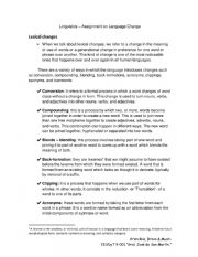 English Worksheet: Lexical Changes - Linguistics