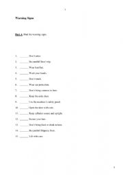 English Worksheet: Warning Signs