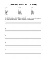 English Worksheet: Grammar words