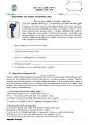 English Worksheet: medicne english