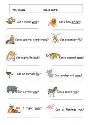 English Worksheet: Zoo Theme: Can and Cant