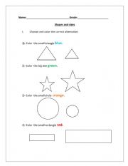 English Worksheet: Shapes and Sizes 