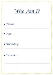 English Worksheet: Who Am I?