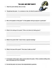 English Worksheet: Poetry Comprehension