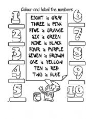 English Worksheet: Colors And Numbers