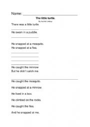 English Worksheet: The Little Turtle poem