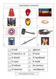 English Worksheet: Superheroes: What accessories do they have?