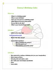 English Worksheet: Dannys Birthday Cake 