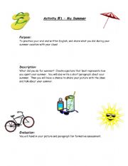 English Worksheet: Your Summer -- Diagnostic Assessment (Speaking, Drawing, Writing)