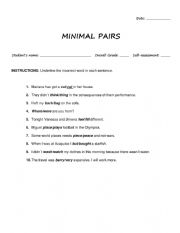 English Worksheet: MINIMAL PAIRS EXERCISE