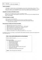 English Worksheet: how to write a biography 