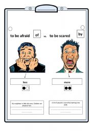 English Worksheet: be afraid of or be scared by