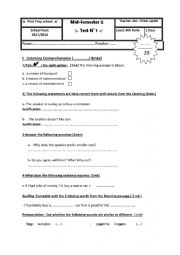 English Worksheet: TERM  2 Test  9th form  Module 4