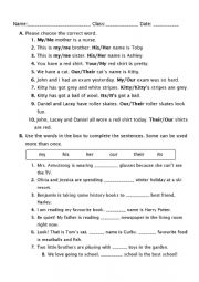 English Worksheet: Possesive Adjective Practice