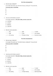 English Worksheet: Prepositions - dates, days, time