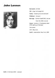 English Worksheet: Biography John Lennon