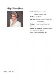 English Worksheet: Card Lady Diana Spencer