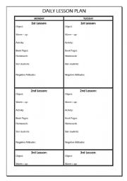 English Worksheet: Daily Lesson Plan