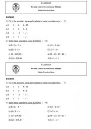 Bodmas test - ESL worksheet by kari79