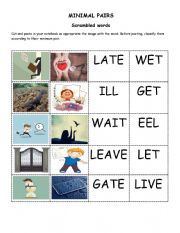 English Worksheet: Minimal pairs