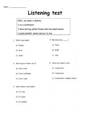 English Worksheet: Listening test, plants