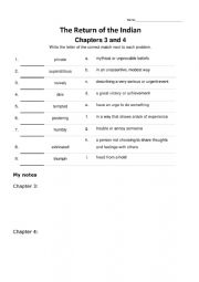 English Worksheet: The Return of the Indian Comprehension Worksheet Ch 3 and 4