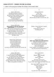 English Worksheet: song activity a friend like me