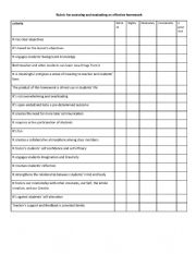 English Worksheet: Rubric for assessing and evaluating an effective homework 
