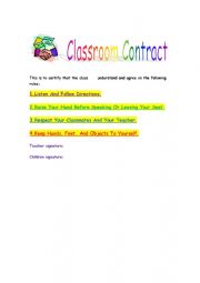 English Worksheet: Classroom contract (rules)