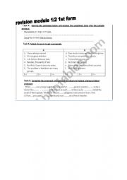 English Worksheet: revision module 1/2 for 1st form tunisian students