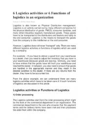 6 Logistics activities or 6 Functions of logistics in an organization WITH VOCABULARY ACTIVITY