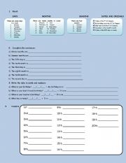 English Worksheet: days, months and ordinal numbers
